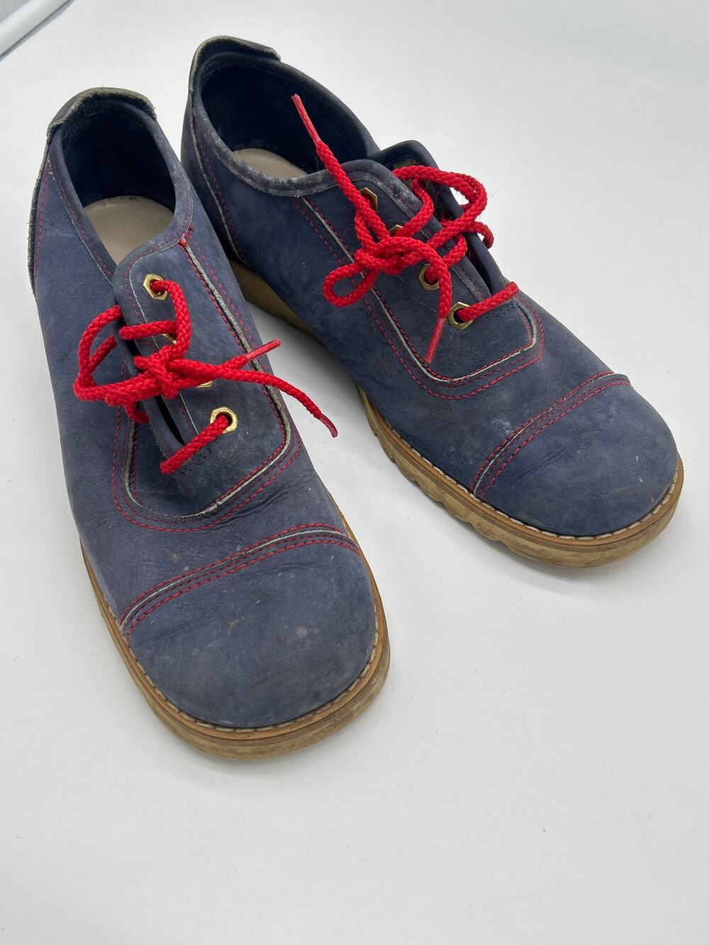 Vintage Spalding Vulcan Sneakers Blue Red Lace Distressed Shoes Size 7-7.5?